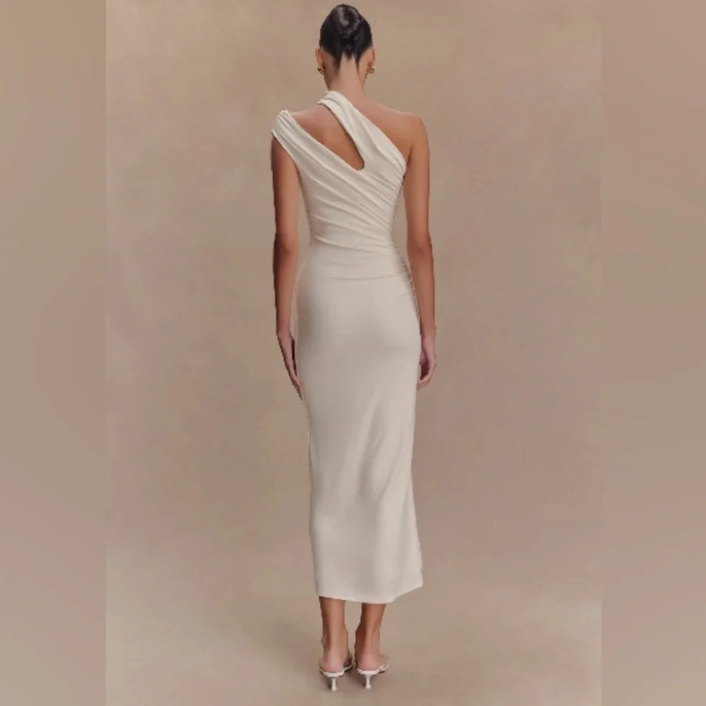 NWT Meshki One-Shoulder Cream Midi Dress (Anastasia dress) Bodycon - Picture 2 of 8